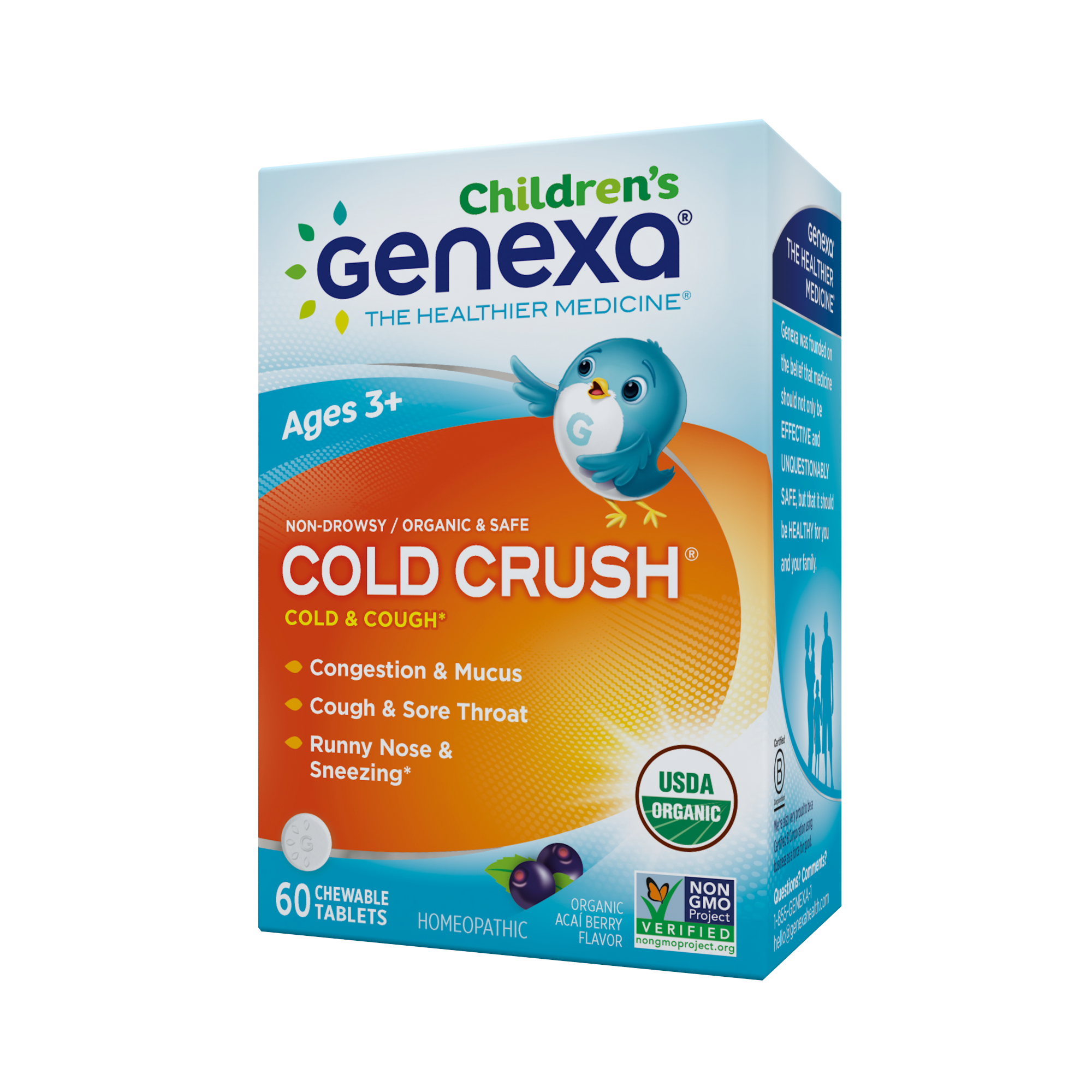 CHILDREN'S HOMEOPATHIC COLD & COUGH CHEWABLE TABLETS, ORGANIC ACAI