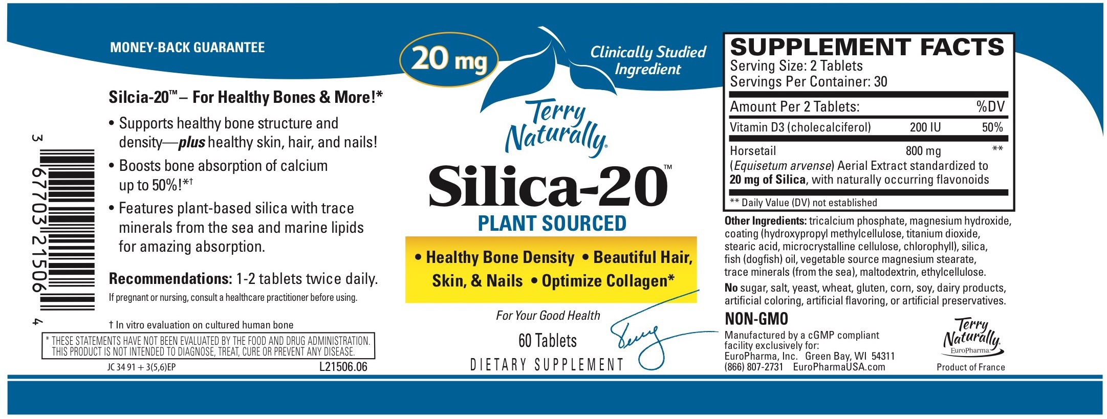 SILICA20 PLANT SOURCED HEALTHY BONE DENSITY, BEAUTIFUL HAIR, SKIN