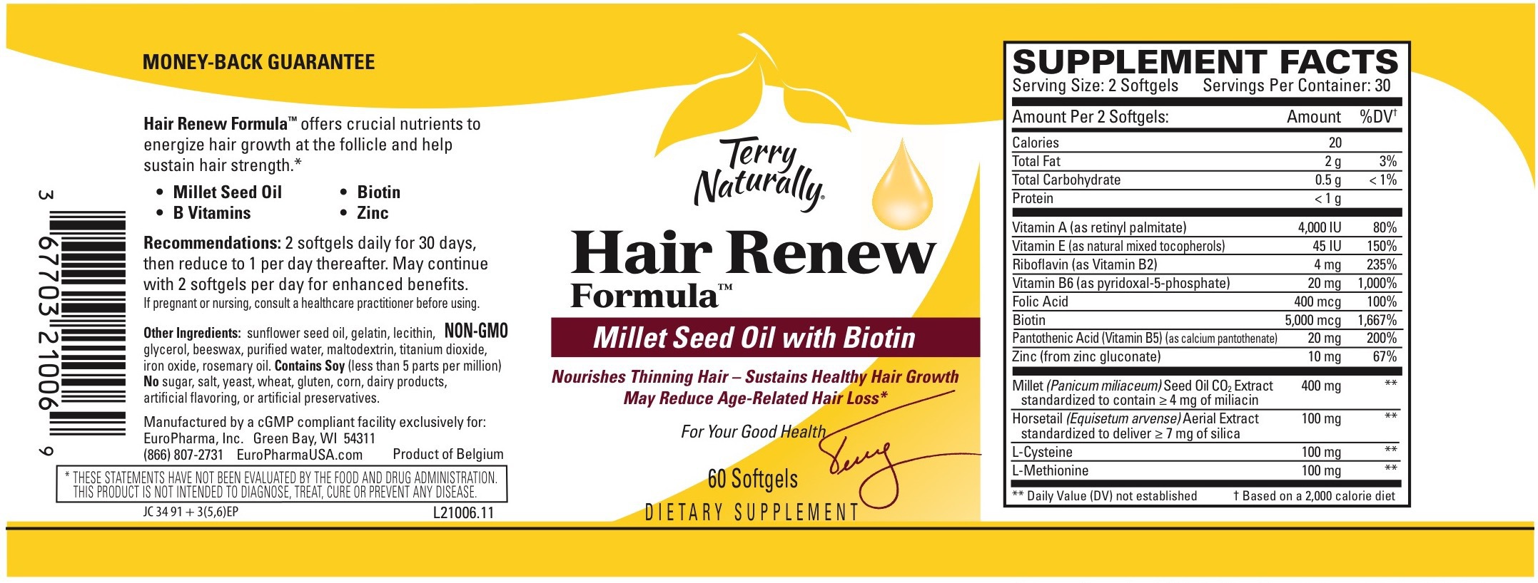 HAIR RENEW FORMULA MILLET SEED OIL WITH BIOTIN DIETARY SUPPLEMENT SOFTGELS The Natural