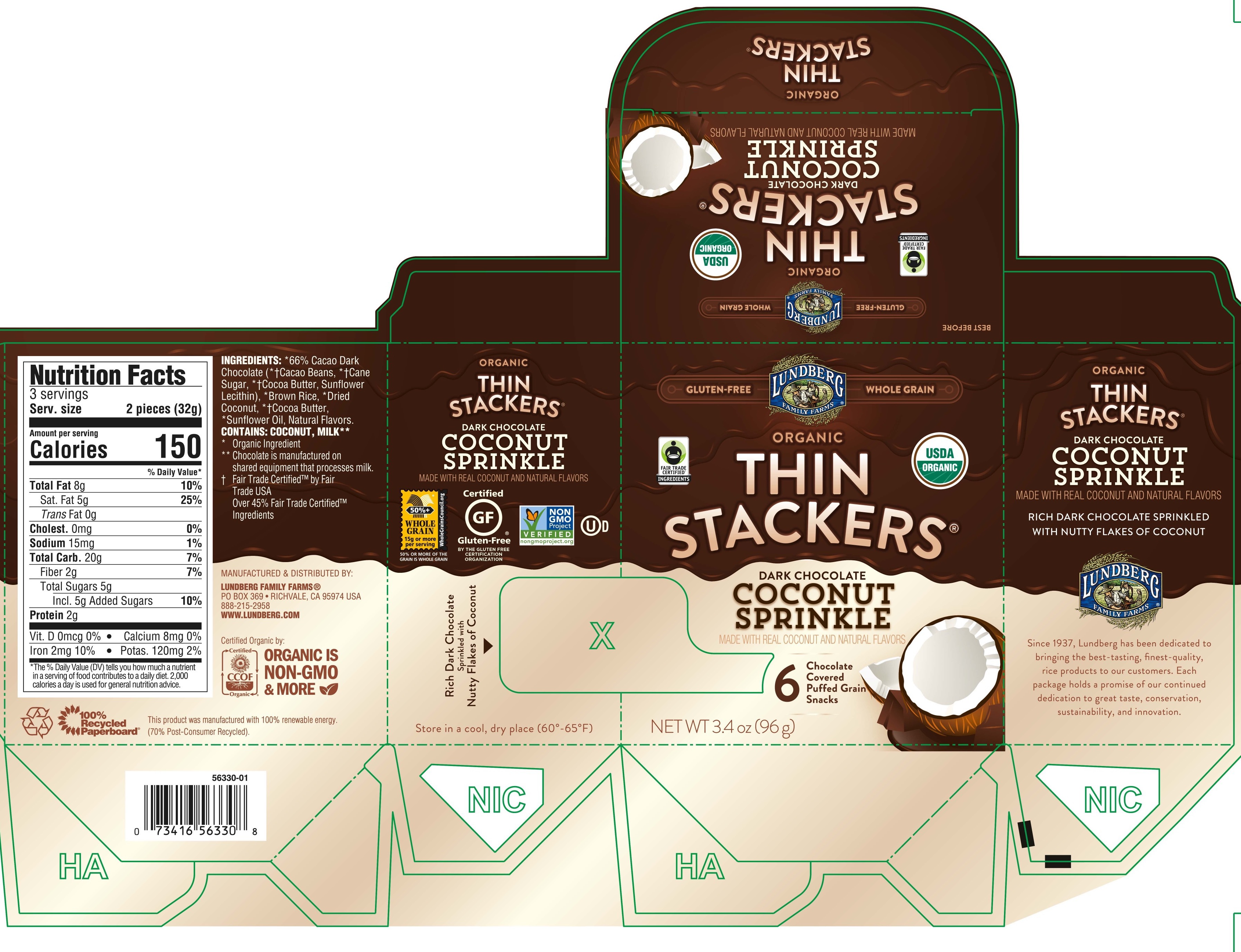 ORGANIC COCONUT SPRINKLE DARK CHOCOLATE COVERED PUFFED GRAIN SNACKS