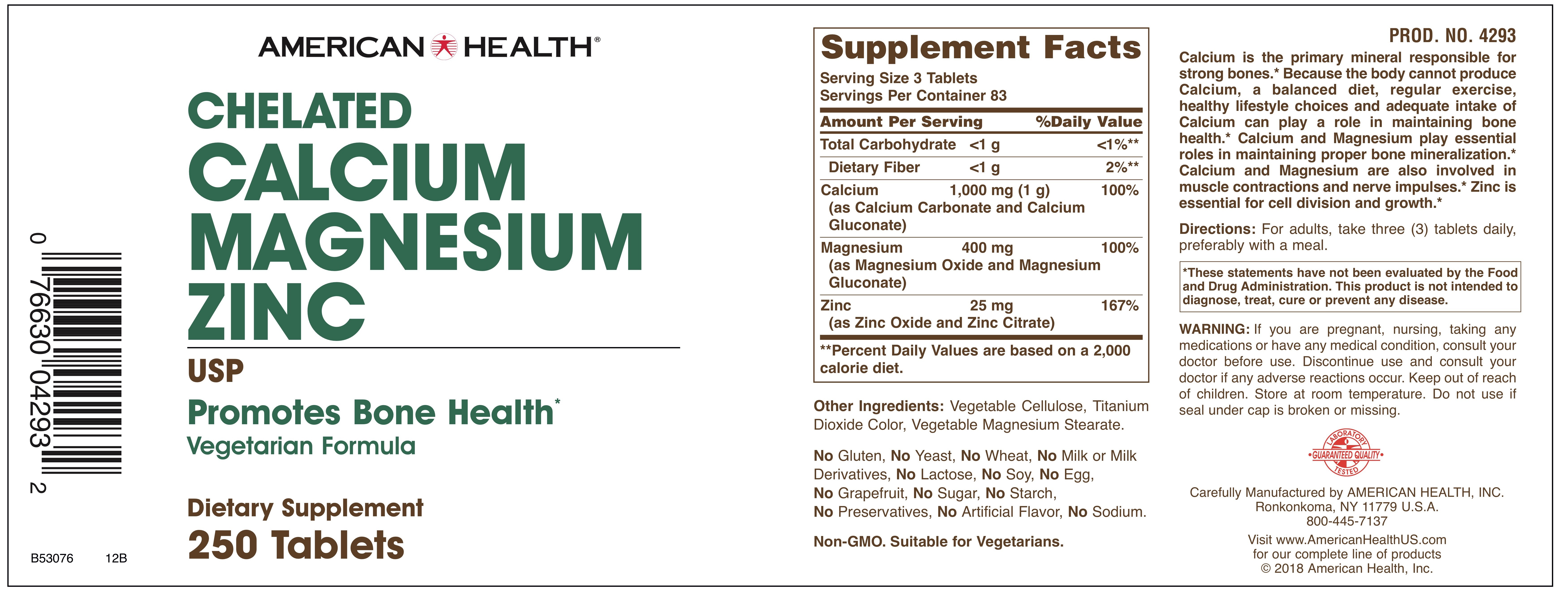 Chelated Calcium Magnesium Zinc Usp Dietary Supplement The Natural
