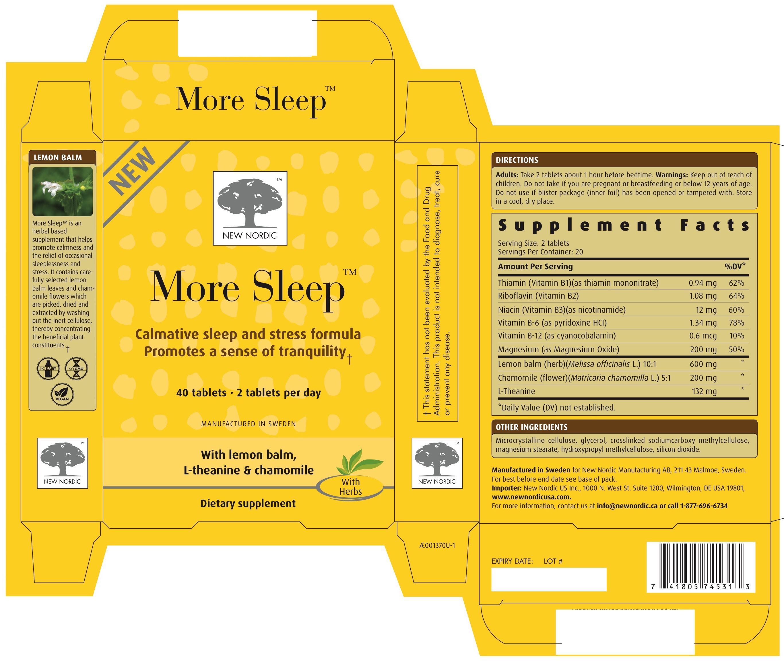 MORE SLEEP WITH LEMON BALM, LTHEANINE & CHAMOMILE DIETARY SUPPLEMENT TABLETS The Natural