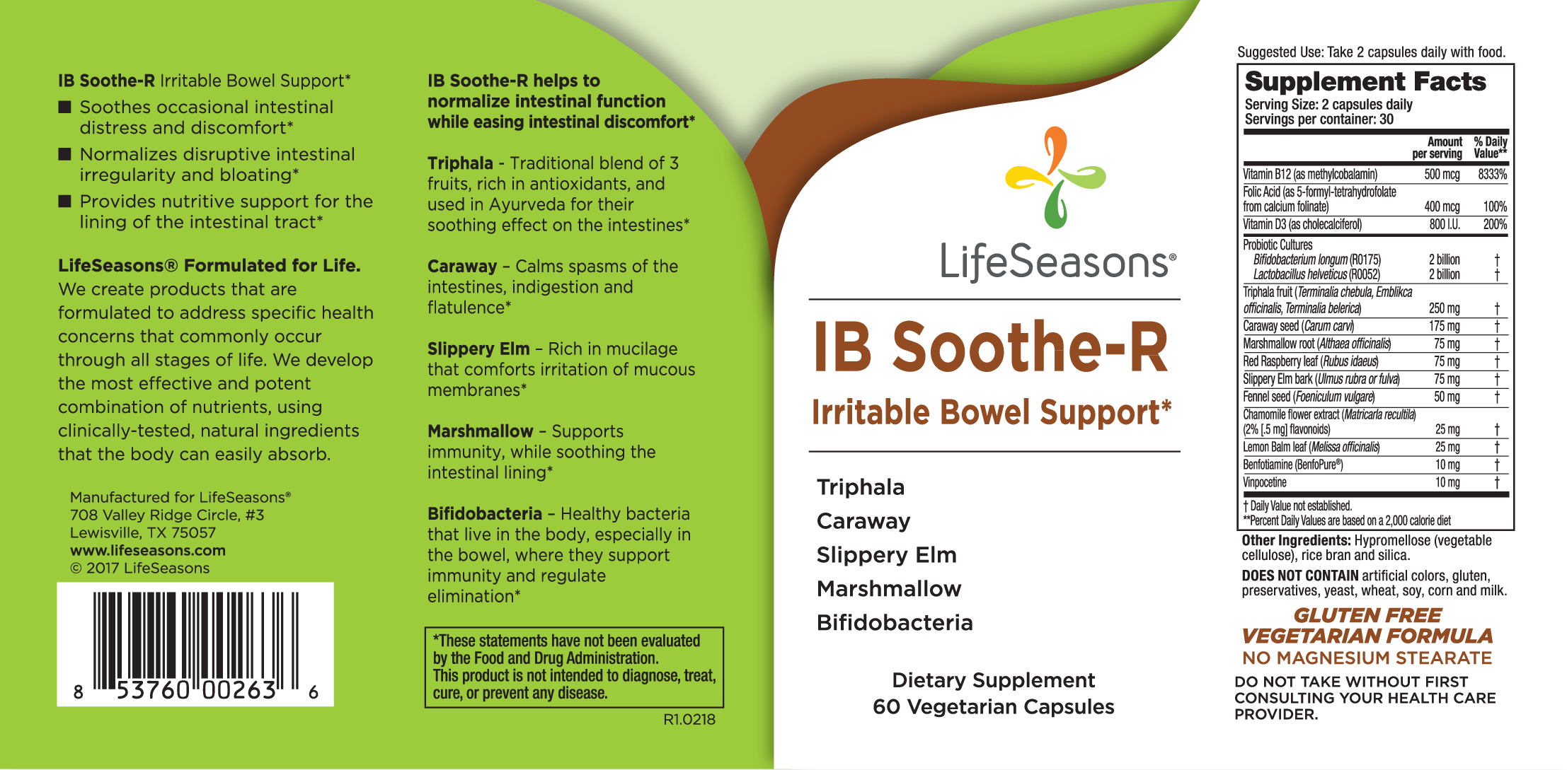 Ib Soother Irritable Bowel Support Dietary Supplement Vegetarian