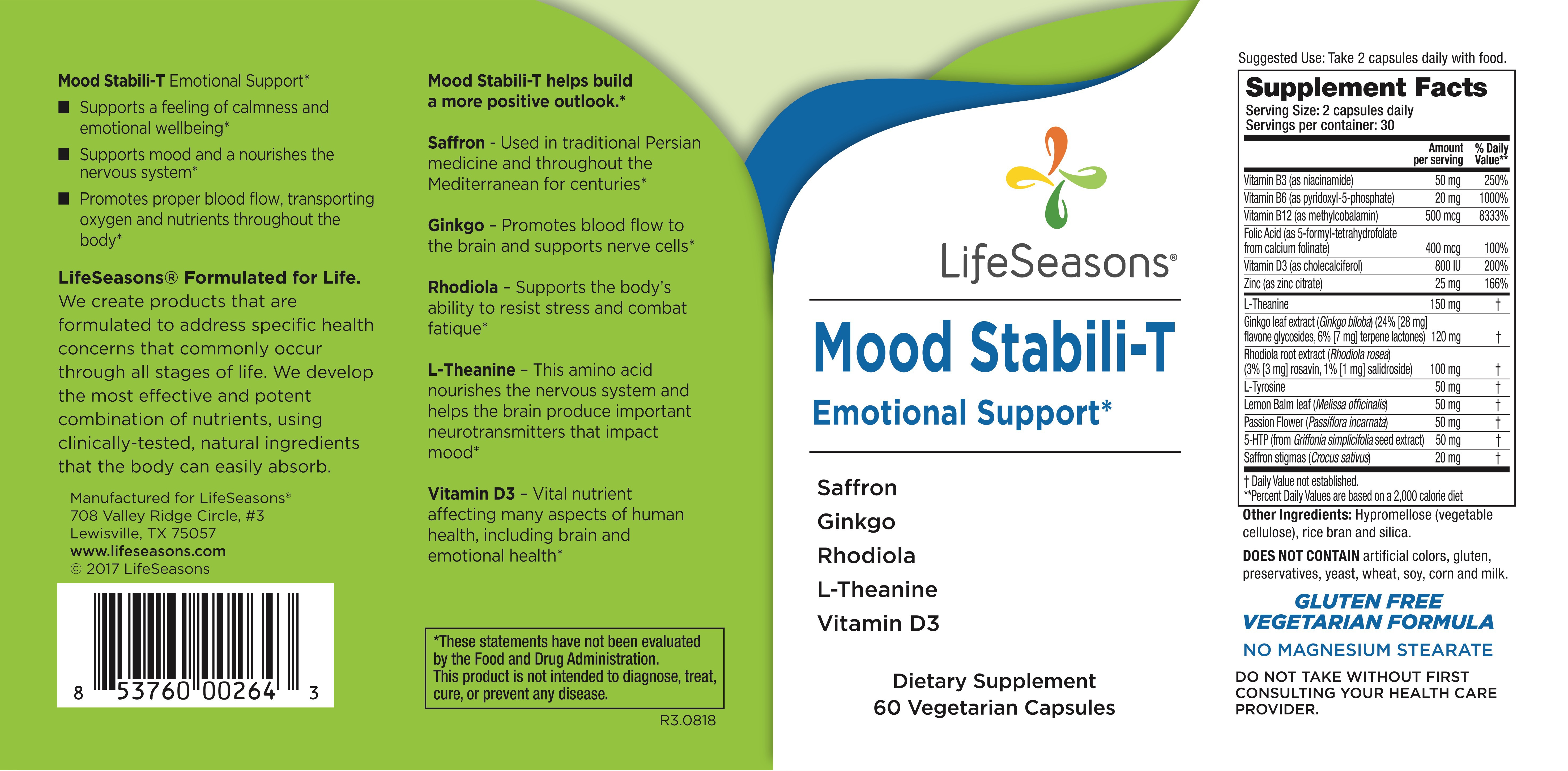 Mood Stabilit Emotional Support Dietary Supplement Vegetarian Capsules