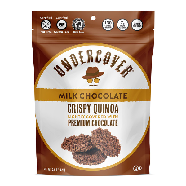 MILK CHOCOLATE CRISPY QUINOA LIGHTLY COVERED WITH PREMIUM CHOCOLATE